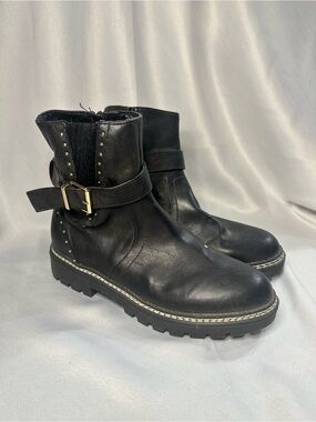 XOXO Black Leather Ankle Boots with Buckle and Stud Detail